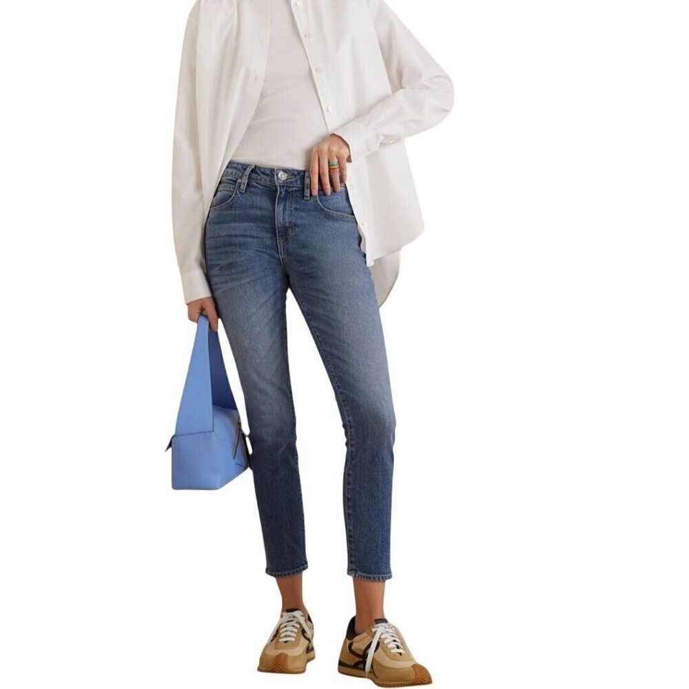 Slvrlake LouLou Cropped Mid Rise Slim Leg Jeans Blue Bird Wash Size 29 LLOJ701S